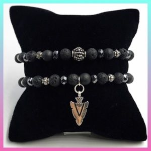 Arrow bead bracelet . Lava rock oil diffuser beads & hematite gemstones